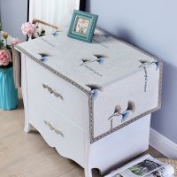 [48小时发货]床头柜套罩盖布桌布防尘盖巾卧室简约现代装饰布艺小方巾北欧 三叶花M 30*80普通织带款(不防滑)