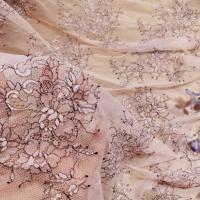 新款飘逸款蕾丝布料服装面料连衣裙布料面料双色拼色蕾丝料 粉红色/一米