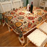 棉麻复古吉祥花桌布地中海亚麻太阳花民族风餐桌布茶几布艺台布 太阳花(花边) 90*140