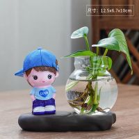 绿萝水培花瓶水养植物器皿容器鲜花插花盆器家居客厅装饰品小摆件 卡通(LOVE男孩)