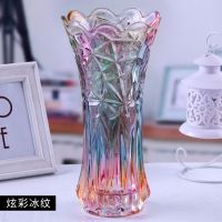 [48小时发货]批发花瓶玻璃水养富贵竹水晶彩色花瓶透明家用欧式插鲜花百合玫瑰 炫彩冰纹 小号