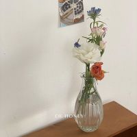 ins简约玻璃水滴小花瓶房间装饰水培餐厅摆件北欧民宿餐厅装饰 小花瓶/竖纹
