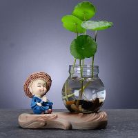 [48小时发货]亘兴花瓶玻璃现代简约和尚花器特价茶桌绿萝花插花盆陶瓷水培容器 小号浪花特价不想(不含植物小石子)