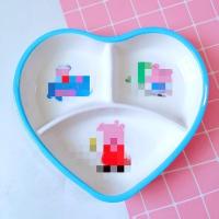 [48小时发货]密胺儿童卡通餐具套装宝宝分格餐盘水果盘家用吃饭盘勺子无毒耐摔 心形盘子 心形盘佩奇