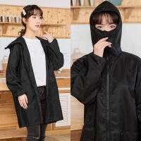 电瓶车挡风服冬季保暖加棉加厚挡风罩衣防水电动摩托车防风衣服 薄款口罩黑色 XL[80斤-115斤]