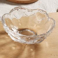 创意日式玻璃花朵碗复古水果甜品点心碗 沙拉碗 水晶小碗带樱花勺 276白色碗