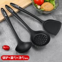 耐高温硅胶锅铲家用炒菜铲子盛汤勺子漏勺不粘锅专用厨具组合套装 神秘黑# [硅胶不伤锅]单个锅铲