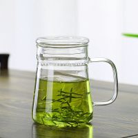 耐热玻璃水杯月牙杯茶杯过滤茶杯可加热办公室男女喝水杯透明杯子 新月杯-透明把