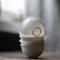 [特价清仓]6个装陶瓷功夫茶杯个人杯薄胎骨瓷品茗杯单杯主人杯 薄胎扁平杯(35ml 6个装