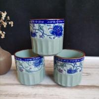 南山瓷器青花瓷手绘青瓷便宜茶杯办公陶瓷水杯子无盖杯10个装 084牡丹图10个