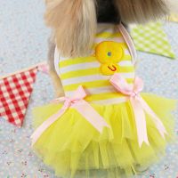 宠物狗狗猫咪衣服秋季薄款裙子泰迪比熊博美小型犬秋装可爱连衣裙 新款小鸡纱裙A146WWK-黄色 XS码(背长15厘米:适