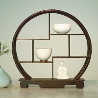 实木博古架新中式鸡翅木古典多宝阁古董架茶具架置物架摆件展示架 圆形