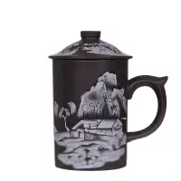宜兴原矿手工紫砂壶泡茶杯子养生茶道杯茶具 300ml-山水杯