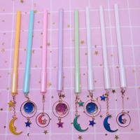 韩国创意小清新风铃挂件中性笔 可爱卡通少女粉色樱花吊坠黑水笔 彩色星空 随机一支(送笔芯1)