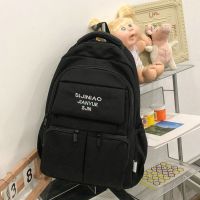 高颜值学生书包女高中生背包森系百搭ins大容量小学初中生双肩包 0616黑色[收藏送徽章]