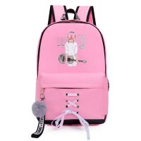 [48小时发货]书包女初中生小学高中大学生背包双肩包大容量加大韩版2021新款 #601粉色-吉他姑娘 书包+挂件