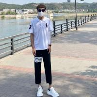 秋冬阔腿裤休闲裤宽松长裤拖地裤精神小伙九分裤四道杠直筒裤子男 白杠 常规款 28 90斤以内