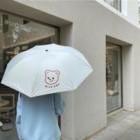 莉莉安斜纹大格子雨伞女学生韩版黑胶防晒伞晴雨两用简约款遮阳伞 红色小熊遮阳伞