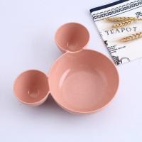 小麦秸秆米奇勺叉宝宝碗儿童餐具碗筷套装防摔家用可爱卡通吃饭碗 粉色米奇碗 单碗