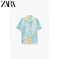 [折扣季]男装 宽印花夏威夷古巴领短袖衬衫 淡蓝色 S :80斤~90斤