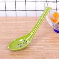 彩色密胺勺家用塑料长柄勺子创意仿古勾勺汤勺仿瓷汤匙调羹商用 0053绿色白菊花 10个装