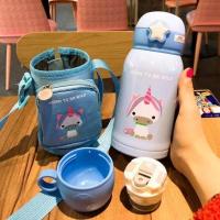 儿童保温杯带吸管两用316不锈钢防摔幼儿园男女小学生喝水杯防摔 背包款三盖独角兽500毫升316钢 送原装杯套