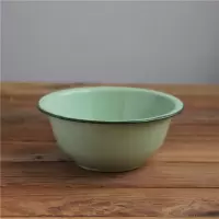 老式怀旧搪瓷盆加深型汤盆复古搪瓷缸钵洗菜拌菜汤碗餐厅搅拌碗 14cm绿色加深盆 1个装