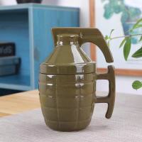 马克杯带盖个性陶瓷水杯家用咖啡杯情侣对杯茶杯创意吃鸡雷杯 手雷水杯-绿