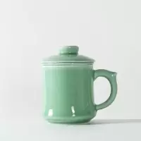 九工匠龙泉青瓷马克杯陶瓷带盖过滤大容量茶杯办公室泡茶杯水杯 第窑梅子青(直身)