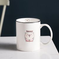 陶瓷马克杯带盖勺创意男女学生情侣水杯办公室咖啡杯家用杯子茶杯 白色小猪马克杯单杯