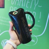 马克杯情侣款ins风个性创意搞怪潮流陶瓷一对带盖勺家用杯子简约 黑色