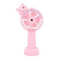 手持喷雾风扇迷你卡通学生充电风扇桌面折叠发光喷水手机支架风扇 藕粉色 小熊风扇-支架底座
