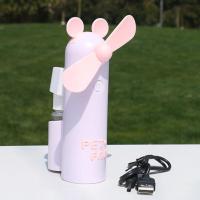 卡通动物小风扇 USB迷你可充电学生手持软叶静音便携充电喷水风扇 紫色米奇喷水风扇送线
