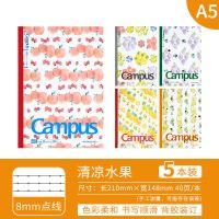 日本国誉Campus点线水果笔记本5本套装学生B5无线装订A5软面抄本 A5 经典蓝色(8mm点线40页)1本装