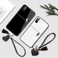 iPhone13/Pro手机壳xr/x/xs玻璃壳6/6s/plus保护苹果12/11套7/8 猫咪线条黑色(单壳) 苹