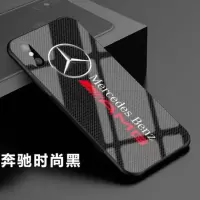 xsmax车标新款xr手机壳玻璃奔驰iPhone7plus碳纤纹6p镜面全包套8x 6g/6s 黑色