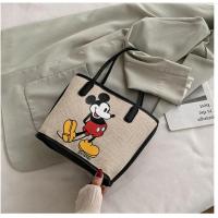 米奇帆布手提包女包2021新款潮菜篮子包休闲时尚通勤手拎包妈咪包 黑色[三件套]加厚帆布