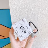 卡通涂鸦宇航员AirPods保护套苹果2代通用无线蓝牙耳机盒子软防摔 白底宇航员+挂钩 Airpods1/2代