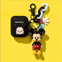 迪士尼airpods保护套airpods2保护壳连体式苹果无线蓝牙耳机套MM [黑色米奇贴图+米奇挂件]纯色液态硅 [a