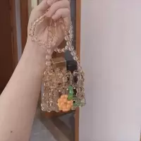 复古橘子汽水草莓串珠包 透明水晶少女亚克力串珠手工编织手提包 材料[橘子口红包]无内袋
