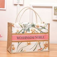 新款复古亚麻手提袋ins风防水环保帆布饭盒便当袋女大容量购物袋 帆布贵族A款 大号