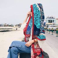 高质量民族风棉麻手感围巾春夏季防晒披肩海边丝巾百搭学生女 红色尼泊尔