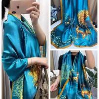 2021杭州新款蚕丝新丝缎180印花丝巾仿真丝抗晒装饰披肩沙滩长巾 一鹿有您