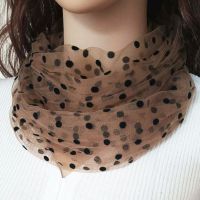 秋冬季糖果色网纱波点保暖护颈椎围脖套头女薄款宽松百搭丝巾围脖 波点咖啡色