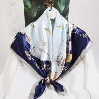 杭州丝绸90大方巾仿真丝丝巾女围巾春夏季防晒纱巾披肩头巾百搭款 1号色花开未央 蓝色