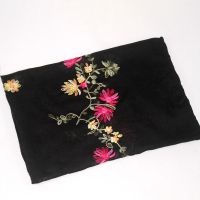 尼泊尔波西米亚刺绣棉麻花朵亚麻围巾女士旅游民族风绣花丝巾披肩 黑色 90*170cm