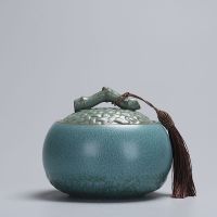 窑变茶叶罐陶瓷铁观音半斤装密封存茶罐中号防潮绿茶普洱茶叶罐子 窑变--藤编茶叶罐