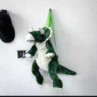 秋冬新款个性男女通款扎染恐龙包毛绒玩具时尚双肩包 款式1绿色三角龙