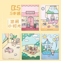 B5学生笔记本本子可爱卡通b5车线本16k超厚批发便宜作业本一年级 .B5/.悠闲小时光./5本装.
