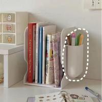 学生用简约伸缩书立创意ins风高中生书夹书本收纳架桌上桌面书架 白色-*[单个笔筒]